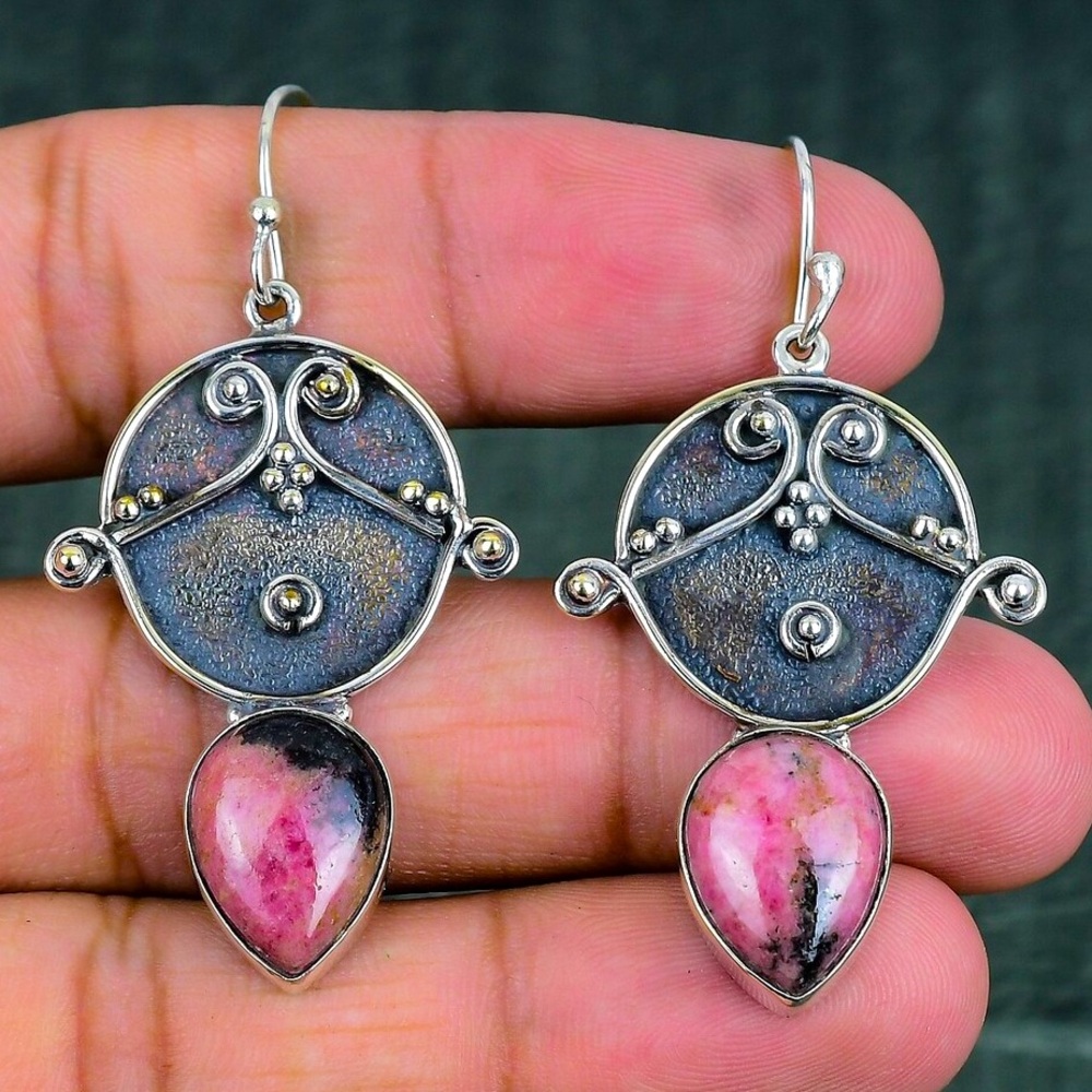 💎Rhodonite sterling 925 silver earrings! STUNNING! A REAL ASSET to any outfit!!!